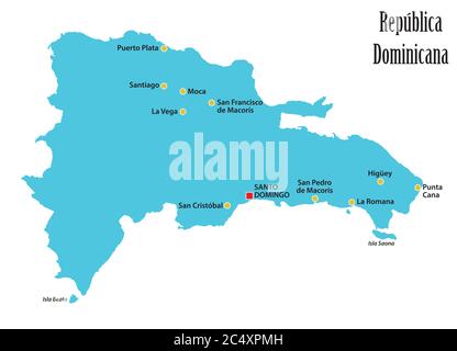 Mappa vettoriale della Repubblica Dominicana con le principali città Illustrazione Vettoriale