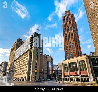 Edifici storici nel centro di Detroit, Michigan Foto Stock