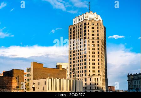 Edifici storici nel centro di Detroit, Michigan Foto Stock