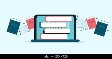 Immagine ullucrativa, libri volanti in un computer portatile, panorama Illustrazione Vettoriale