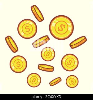 sfondo di monete d'oro che cadono illustrazione vettoriale. vettore di premio isolato. stile di cartoon piatto Illustrazione Vettoriale