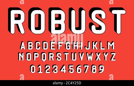 Set di font alfabeti lettere e numeri moderno con 3d concetto illustrazione vettoriale Illustrazione Vettoriale