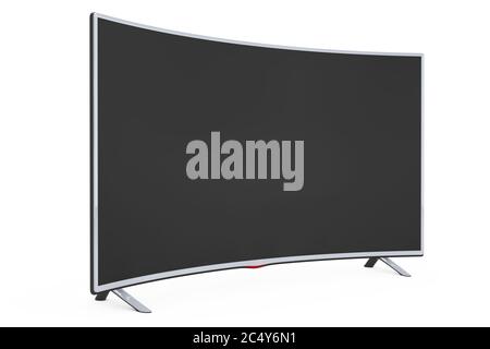 Smart TV LCD al plasma curvo o su sfondo bianco. Rendering 3d. Foto Stock