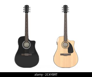 Due chitarre acustiche in legno su sfondo bianco. Rendering 3d Foto Stock