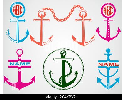 Set di ancoraggi. Set di monogrammi vettoriali Illustrazione Vettoriale