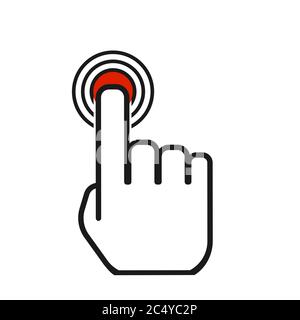 Fare clic sull'icona, premere il dito, fare clic con il pulsante, toccare il simbolo vettoriale isolato su sfondo bianco . Illustrazione Vettoriale