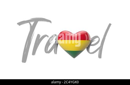 Viaggio Bolivia amore bandiera cuore. Rendering 3D Foto Stock