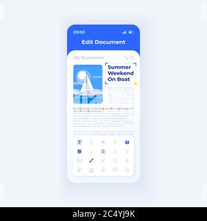 Modello vettoriale dell'interfaccia dello smartphone per la modifica di documenti Illustrazione Vettoriale
