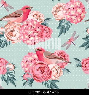 Uccelli e fiori senza giunture Illustrazione Vettoriale