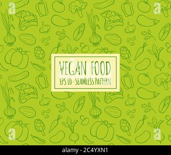Verdure trainate a mano senza cuciture. Stile delineato Doodle. Illustrazione vettoriale. Illustrazione Vettoriale