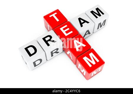 Concetto di Dream Team. Firma come blocchi Crossword su sfondo bianco. Rendering 3d. Foto Stock