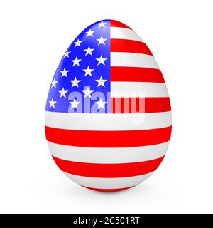 Uova di Pasqua con la bandiera degli Stati Uniti su sfondo bianco. Rendering 3d. Foto Stock