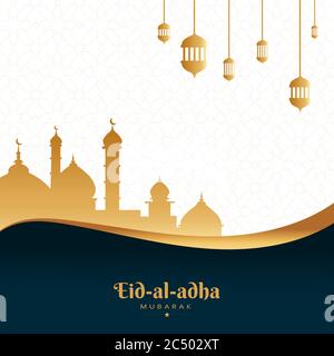 EID-al-adha, eid qurban mubarak poster dei desideri di saluto con sfondo modello, illustrazione vettoriale modificabile Illustrazione Vettoriale