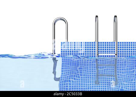 Scale cromate in acqua su sfondo bianco. Rendering 3d. Foto Stock