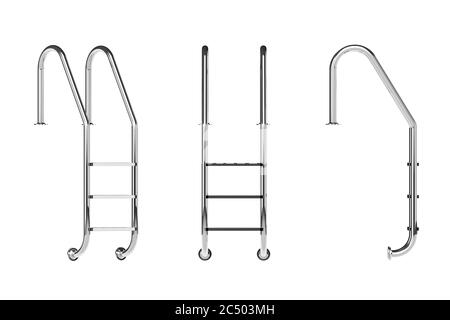 Scale cromate per piscina su sfondo bianco. Rendering 3d. Foto Stock