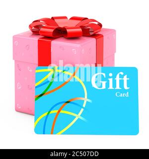 Ornato con cuori carta regalo Box con carta regalo su uno sfondo bianco. Rendering 3d. Foto Stock
