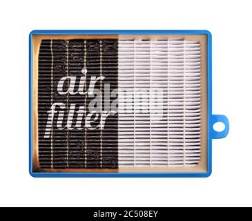 Filtro aria ad alta efficienza per impianto HVAC. Filtro nuovo e usato. Foto Stock