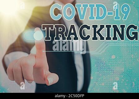 Scrittura concettuale a mano che mostra il tracciamento di Covid 19. Concetto che significa processo di distinzione dei possibili individui infetti Padlock grafico per noi Foto Stock