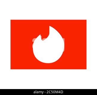 Icona dell'applicazione Tinder per dispositivi mobili. Tinder è un'applicazione mobile di ricerca e datazione sociale. Logo Tinder . Kharkiv, Ucraina - 15 giugno 2020 Foto Stock