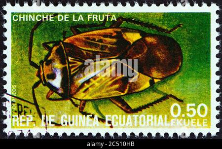 GUINEA EQUATORIALE - CIRCA 1978: Un francobollo stampato in Guinea Equatoriale dal numero 'insetti' mostra Heteroptera, circa 1978. Foto Stock
