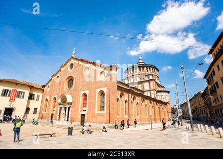 Milano. Italia - 22 maggio 2019: Facciata della Chiesa di Santa Maria delle grazie (Milano, Italia). La casa di 'l'ultima cena'. Foto Stock