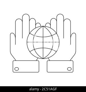 globo su palme estese, una semplice icona vettoriale, un contorno vuoto isolato su uno sfondo bianco Illustrazione Vettoriale