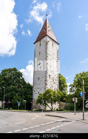 Ravensburg, BW / Germania - 21 giugno 2020: Vista sulla storica torre di Spitalturm a Ravensburg, in Germania Foto Stock