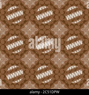 Motivi circolari moderni sul batik Java centrale con un semplice design di colore marrone scuro Illustrazione Vettoriale