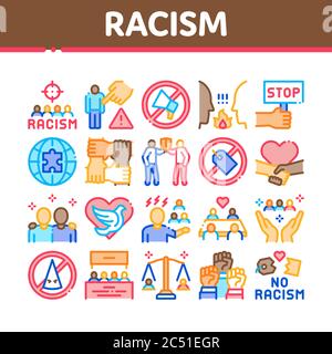 Icone della raccolta di discriminazione del razzismo Imposta vettore Illustrazione Vettoriale