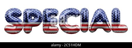 Stelle speciali USA e strisce palloncino parola. Rendering 3D Foto Stock