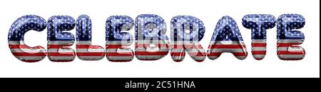 Celebrate le stelle e le strisce USA in palloncino parola. Rendering 3D Foto Stock