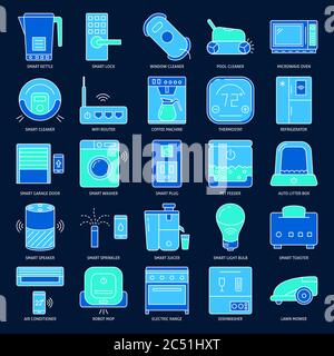 Icona di elettrodomestici di automazione impostata in stile linea colorato. Simboli dell'Internet delle cose. Illustrazione vettoriale. Illustrazione Vettoriale