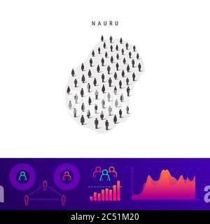 Mappa del popolo Nauru. Silhouette vettoriale dettagliata. Folla mista di icone maschili e femminili. Elementi infografici della popolazione. Illustrazione vettoriale isolata su WI Illustrazione Vettoriale