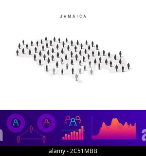 Mappa della gente della Giamaica. Silhouette vettoriale dettagliata. Folla mista di icone maschili e femminili. Elementi infografici della popolazione. Illustrazione vettoriale isolata su w Illustrazione Vettoriale