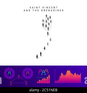 Saint Vincent e Grenadine mappa della gente. Silhouette vettoriale dettagliata. Folla mista di icone maschili e femminili. Elementi infografici della popolazione. Vettore i Illustrazione Vettoriale