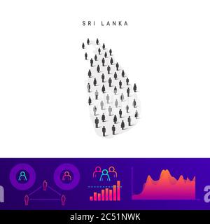 Mappa della gente dello Sri Lanka. Silhouette vettoriale dettagliata. Folla mista di icone maschili e femminili. Elementi infografici della popolazione. Illustrazione vettoriale isolata su Illustrazione Vettoriale