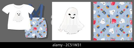 Modello fantasma. Giocattoli per bambini. Set per disegno tessile e confezionamento. Palla, fiore vettore illustrazione.. Illustrazione Vettoriale