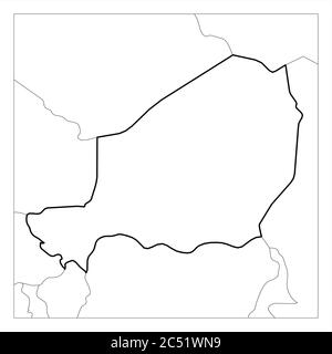 Mappa del Niger nero intenso profilo evidenziato con i paesi vicini. Illustrazione Vettoriale