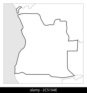 Mappa dell'Angola profilo nero spesso evidenziato con i paesi vicini. Illustrazione Vettoriale