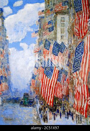 Childe Hassam, il 4 luglio 1916, (la più grande mostra della bandiera americana mai visto a New York, Climax della parata di preparazione nel mese di maggio), pittura, 1916 Foto Stock