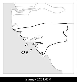 Mappa della Guinea-Bissau tracciato nero di spessore evidenziato con i paesi vicini. Illustrazione Vettoriale