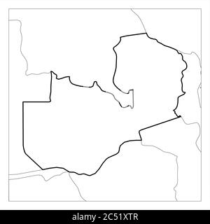 Mappa dello Zambia con i paesi vicini, con il contorno nero spesso evidenziato. Illustrazione Vettoriale