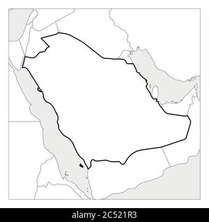 Mappa dell'Arabia Saudita, profilo nero e spesso evidenziato con i paesi vicini. Illustrazione Vettoriale