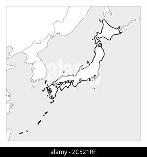 Mappa del Giappone contorno nero spesso evidenziato con i paesi vicini. Illustrazione Vettoriale