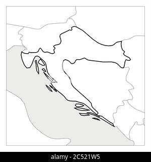 Mappa della Croazia contorno nero spesso evidenziato con i paesi vicini. Illustrazione Vettoriale