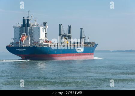 Terneuzen, Paesi Bassi, 25 agosto 2019, G2 Ocean STAR laguna, Bulk Vessel con gru elettrica Foto Stock