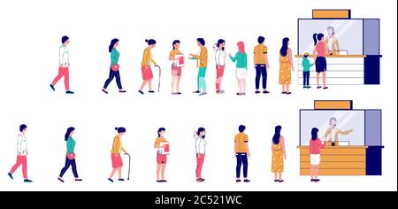 Persone in attesa in fila alla biglietteria, vettore flat illustrazione Illustrazione Vettoriale