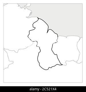 Mappa della Guyana nero spessore profilo evidenziato con i paesi vicini. Illustrazione Vettoriale