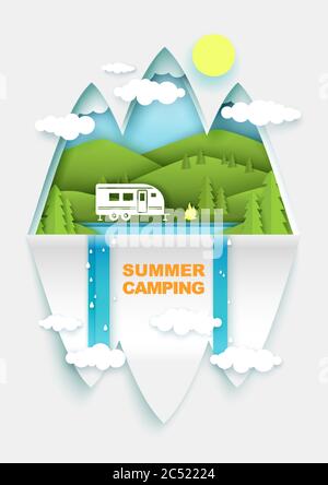 Modello banner vettoriale concept camping estivo Illustrazione Vettoriale