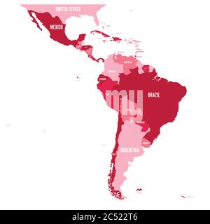 Mappa politica dell'America Latina. Semplice mappa vettoriale piatta con etichette dei nomi dei paesi in quattro tonalità di marrone. Illustrazione Vettoriale